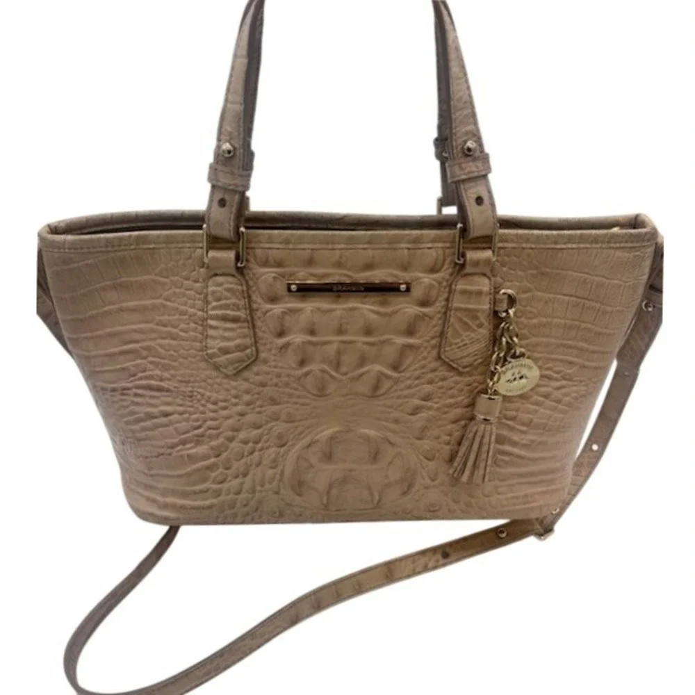Brahmin Tan Melbourne Croc Embossed Leather Tote Purse‎ Bag  Detachable Strap